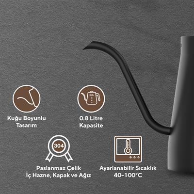 Kumtel Elektrikli Kahve Demleme Su Isıtıcı Gooseneck Dripper Kettle HCK-02