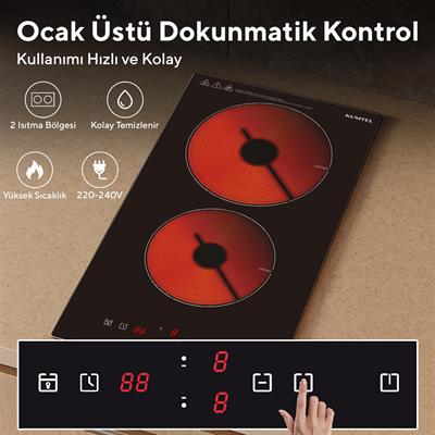 Kumtel Elektrikli Vitroseramik Siyah Cam İkili Ankastre Ocak HV3-02