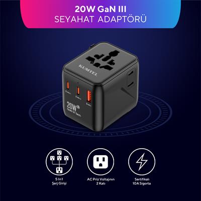 Kumtel Evrensel Seyahat Adaptörü Priz Dönüştürücü HMTA-01