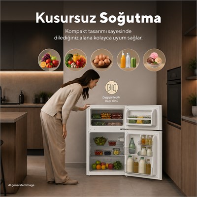 KUMTEL HTMF-90EW 87 L Çift Kapılı Mini Buzdolabı - Beyaz