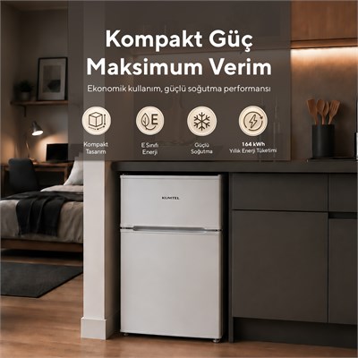 KUMTEL HTMF-90EW 87 L Çift Kapılı Mini Buzdolabı - Beyaz