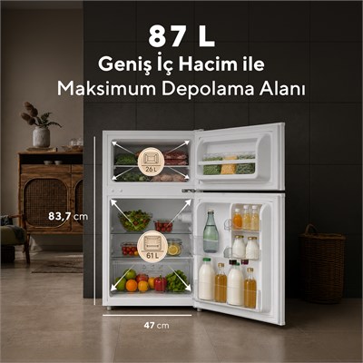 KUMTEL HTMF-90EW 87 L Çift Kapılı Mini Buzdolabı - Beyaz