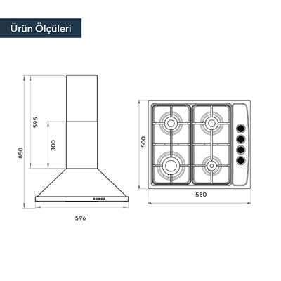 Kumtel Inox Ankastre 2li Ankastre Set (Ocak-Davlumbaz)