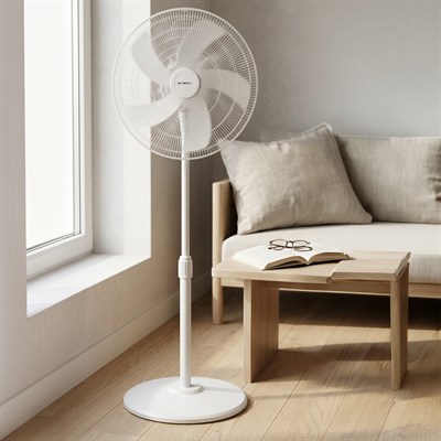 Kumtel KTF-350 Beyaz 16 İnç Ayaklı Vantilatör 50 W, 5 Kanatlı, 3 Kademeli, 121 cm Ayarlanabilir Yükseklik