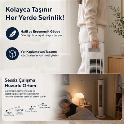 Kumtel KTF-360 Kule Tipi Vantilatör Beyaz