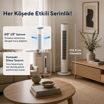 Kumtel KTF-360 Kule Tipi Vantilatör Beyaz