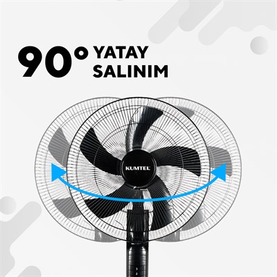 Kumtel KTF-395 Siyah 18 İnç Ayaklı Vantilatör 60 W, 5 Pervaneli, 3 Kademeli, 145 cm Ayarlanabilir Yükseklik