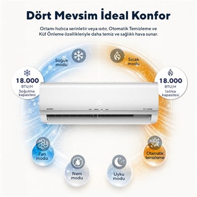 Kumtel Matsu KMSAC-18 18.000 BTU A++ Inverter Duvar Tipi  Split Klima (Montaj Dahil)