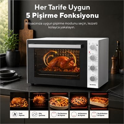 Kumtel Piliç Çevirmeli 71 Litre Midi Fırın LX-9645 Beyaz