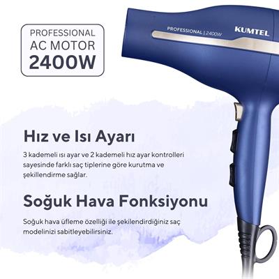 Kumtel Profesyonel 2400W İyonik Saç Kurutma Makinesi HHD-03