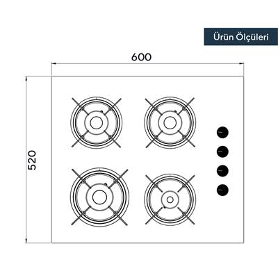 Kumtel Rustik Siyah Cam Ankastre Ocak KO-40 TAHDF