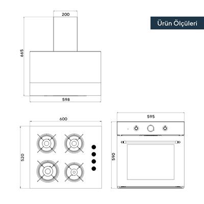 Kumtel Rustik Siyah Cam Ankastre Set