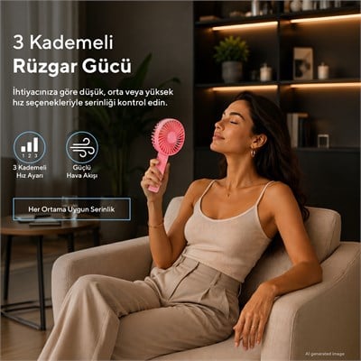 Kumtel Şarj Edilebilir Mini El Vantilatörü | Type-C Şarjlı | 3 Kademeli | 400 mAh HFF-03C
