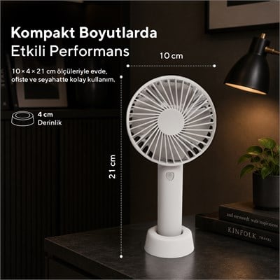 Kumtel Şarj Edilebilir Mini El Vantilatörü | Type-C Şarjlı | 3 Kademeli | 400 mAh HFF-01C