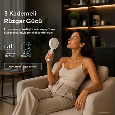 Kumtel Şarj Edilebilir Mini El Vantilatörü | Type-C Şarjlı | 3 Kademeli | 400 mAh HFF-01C