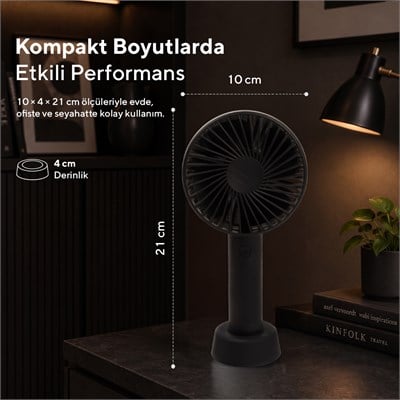 Kumtel Şarj Edilebilir Mini El Vantilatörü | Type-C Şarjlı | 3 Kademeli | 400 mAh HFF-02C