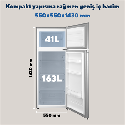 Kumtel Silver Çift Kapılı Buzdolabı 204L HTMF-210SL