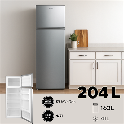 Kumtel Silver Çift Kapılı Dijital Buzdolabı 204L HTMF-210SL