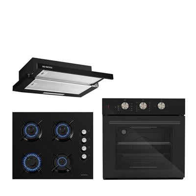 Kumtel Siyah Aspiratörlü Dizayn Ankastre Set