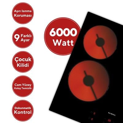 Kumtel Vitroseramik Elektrikli Siyah Cam Ankastre Ocak HV6-04T