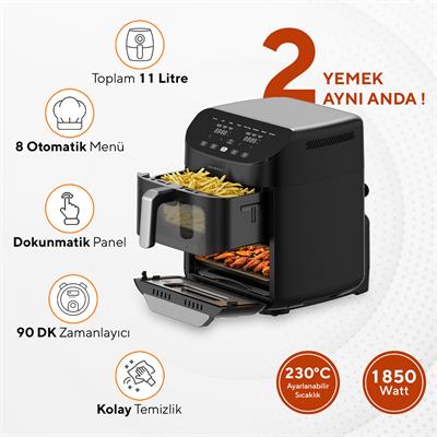 Kumtel XXL 11 Litre Çift Hazneli Fastfryer (Yağsız Fritöz Airfryer ) HAF-11
