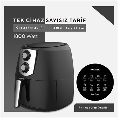 Kumtel XXL 8.5 Litre Airfryer & Fastfryer (Sıcak Hava Fritözü) 1800W AF-03 – Siyah