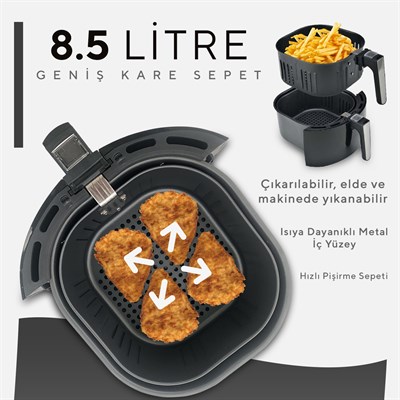 Kumtel XXL 8.5 Litre Airfryer & Fastfryer (Sıcak Hava Fritözü) 1800W AF-03 – Siyah