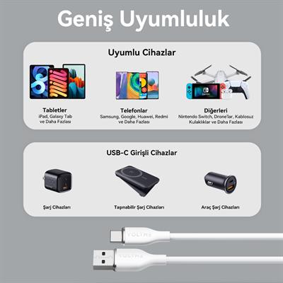 VOLTME C2001 Powerlink Moss 60W USB to Type-C Şarj Kablosu 1M 3A- Beyaz