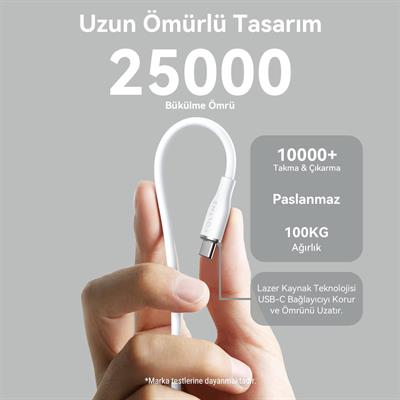 VOLTME C2006 Powerlink Moss 60W USB to Type C Şarj Kablosu 1.8M 3A- Beyaz