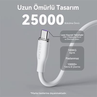 VOLTME C2031 Powerlink Moss 100W Type-C Şarj Kablosu 1M 5A-Beyaz