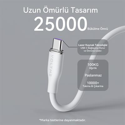 VOLTME C2036 Powerlink Moss 100W  Type-C Şarj Kablosu 1.8M 5A- Beyaz 