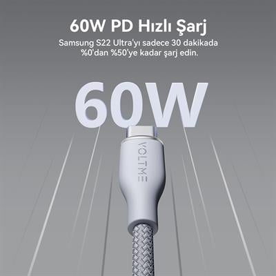 VOLTME C2048 Powerlink Rugg 60W USB to Type-C Şarj Kablosu 1.8M 3A- Gri