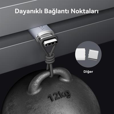 VOLTME C2048 Powerlink Rugg 60W USB to Type-C Şarj Kablosu 1.8M 3A- Gri