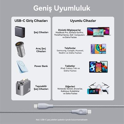 VOLTME C2060 Powerlink Rugg 100W Type-C Şarj Kablosu 1M 5A- Gri