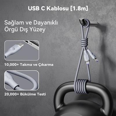 VOLTME C2064 Powerlink Rugg 100W Type-C Şarj Kablosu 1.8M 5A- Gri