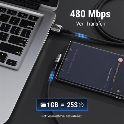 VOLTME C2068 Stark 60W USB to Type-C Şarj Kablosu 2M 3A-Siyah