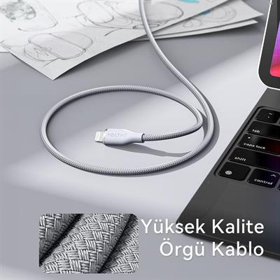 VOLTME C2082 Powerlink Rugg 60W Type-C to Lightning  Şarj Kablosu 1.2M 3A-Gri