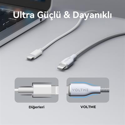 VOLTME C2086 Powerlink Rugg 60W Type-C to Lightning Şarj Kablosu 2M 3A- Gri