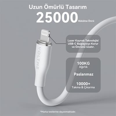 VOLTME C2098 Powerlink Moss 60W Type-C to Lightning Şarj Kablosu 1.2M 3A- Beyaz