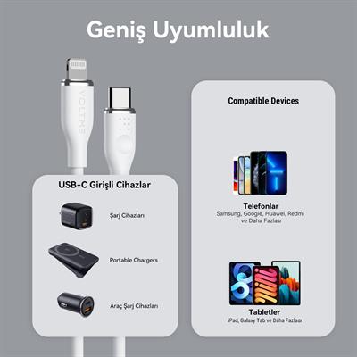 VOLTME C2098 Powerlink Moss 60W Type-C to Lightning Şarj Kablosu 1.2M 3A- Beyaz