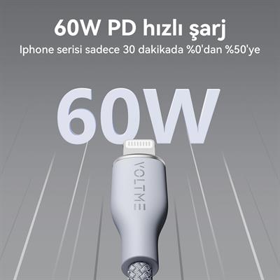 VOLTME C2111 Powerlink Rugg 60W USB to Lightning Şarj Kablosu 1.2M 3A- Gri