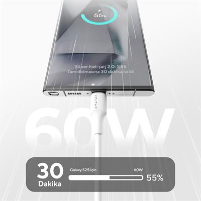VOLTME C2273 60W USB-C to USB-C Hızlı Şarj ve Veri Kablosu 2 Metre – Beyaz