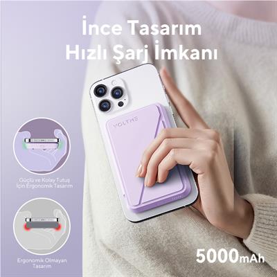 Voltme Lila MagPak 5000mAh Magsafe Kablosuz Powerbank- 22.5W