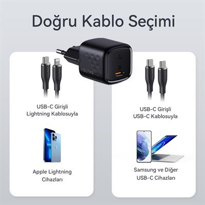 VOLTME V2008 Revo Siyah 30W C USB-C Şarj Aleti