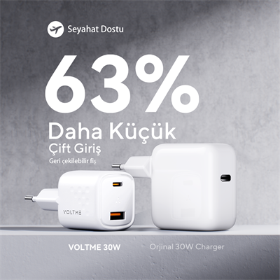 VOLTME V2016 Revo Siyah 30W CA GaN Şarj Aleti