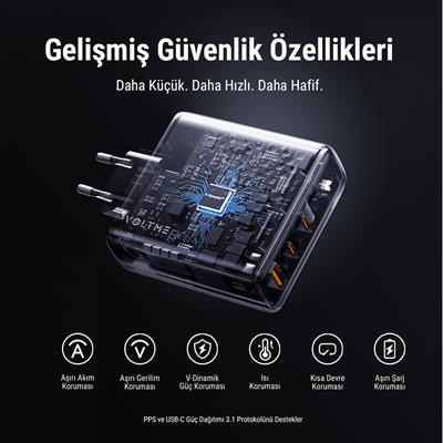 VOLTME V2027 Revo Siyah 140W CCA GaN Şarj Aleti