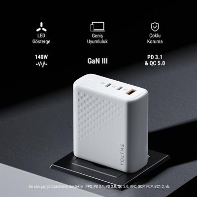 VOLTME V2028 Revo Beyaz 140W CCA GaN Şarj Aleti