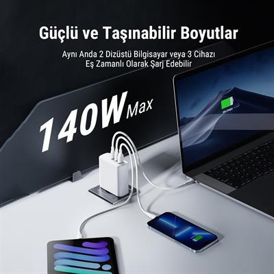 VOLTME V2028 Revo Beyaz 140W CCA GaN Şarj Aleti