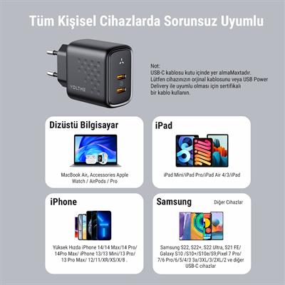 VOLTME V2107 Revo Siyah 35W CC GaN Şarj Aleti