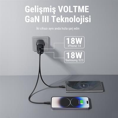 VOLTME V2109 Revo Siyah 35W CA GaN Şarj Aleti